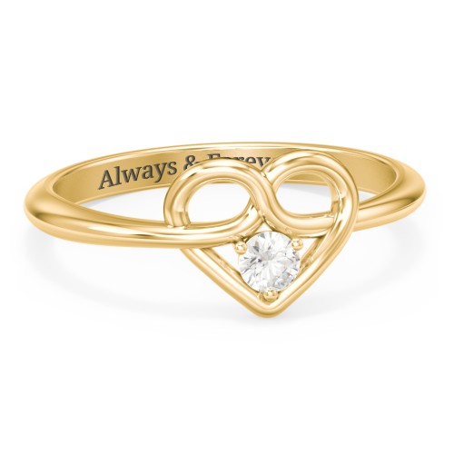 Forget Me Knot Heart Infinity Ring – 10K Yellow Gold with Cubic Zirconia