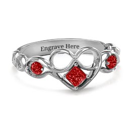 Shimmering Infinity Princess Stone Heart Ring in 925 Sterling Silver with Garnet
