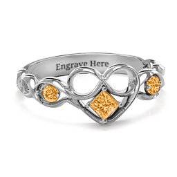 Shimmering Infinity Princess Stone Heart Ring in 925 Sterling Silver with Citrine