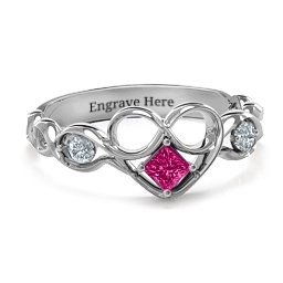 Shimmering Infinity Princess Stone Heart Ring in 925 Sterling Silver with Ruby and Cubic Zirconia