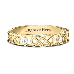 Two-Stone Interwoven Infinity Ring in 10K Solid Yellow Gold with Cubic Zirconia
