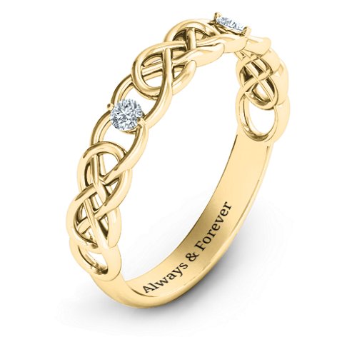 Two-Stone Interwoven Infinity Ring – 10K Yellow Gold with Cubic Zirconia