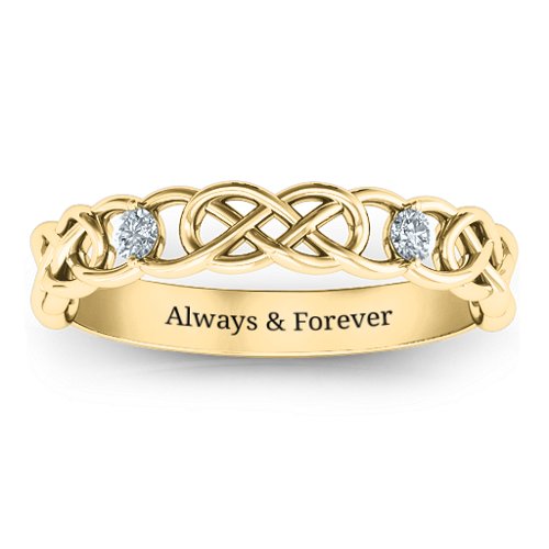 Two-Stone Interwoven Infinity Ring – 10K Yellow Gold with Cubic Zirconia