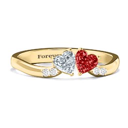 Follow Your Heart Ring in 10K Solid Yellow Gold with Cubic Zirconia, Garnet, and White Premium Zirconia
