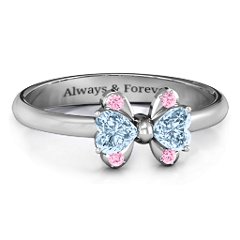 Beauty And The Bow Ring – 10K Yellow Gold with Aquamarine and Fancy Pink Premium Zirconia