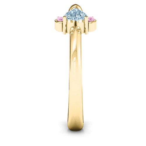 Beauty And The Bow Ring – 10K Yellow Gold with Aquamarine and Fancy Pink Premium Zirconia
