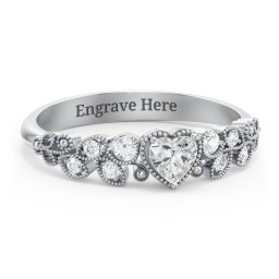 Heart Cut Gemstone Ring with Milgrain and Leaf Detailing