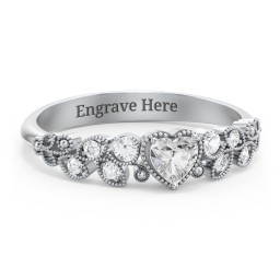 Heart Cut Gemstone Ring with Milgrain and Leaf Detailing