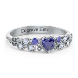 Heart Cut Gemstone Ring with Milgrain and Leaf Detailing
