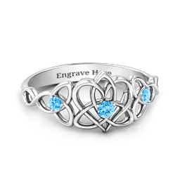 Triple Trinity Celtic Heart Ring in 925 Sterling Silver with Blue Topaz