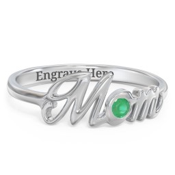 All About Mom Birthstone Ring in 925 Sterling Silver with Emerald