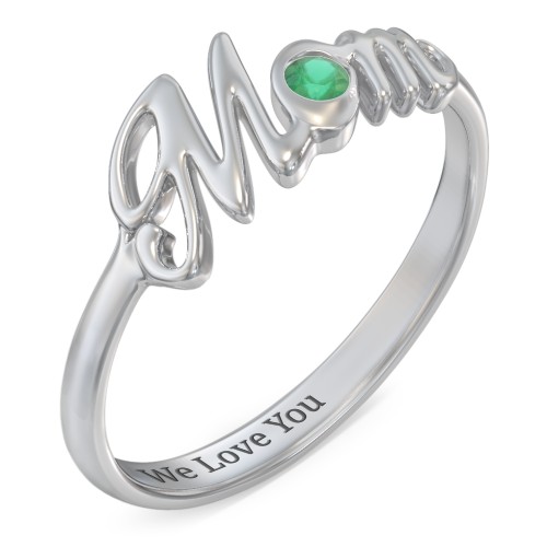 All About Mom Birthstone Ring – Sterling Silver with Emerald