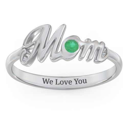 All About Mom Birthstone Ring – Sterling Silver with Emerald