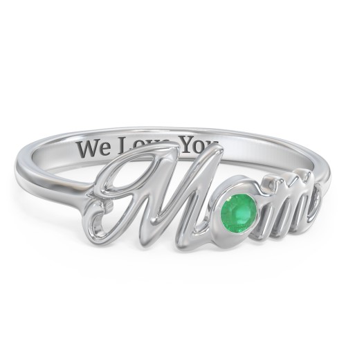 All About Mom Birthstone Ring – Sterling Silver with Emerald