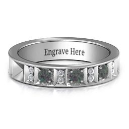 Contemporary Elegance Birthstone Band in 925 Sterling Silver with Alexandrite and Black Premium Zirconia