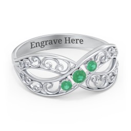 3 Stone Filigree Infinity Ring in 925 Sterling Silver with Emerald