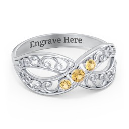 3 Stone Filigree Infinity Ring in 925 Sterling Silver with Citrine