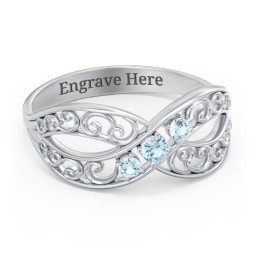 3 Stone Filigree Infinity Ring in 925 Sterling Silver with Blue Topaz