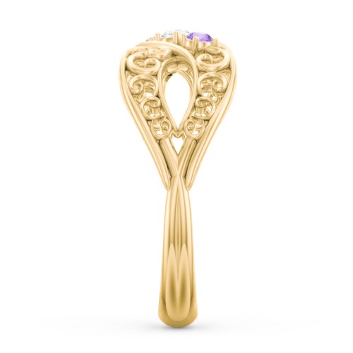 3 Stone Filigree Infinity Ring – 10K Yellow Gold with Cubic Zirconia and Amethyst