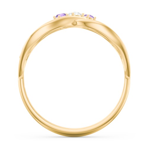 3 Stone Filigree Infinity Ring – 10K Yellow Gold with Cubic Zirconia and Amethyst