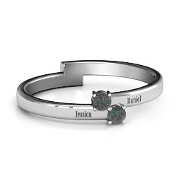 Diagonal Dazzle Ring With 2-3 Gemstones in 925 Sterling Silver with Alexandrite and Cubic Zirconia