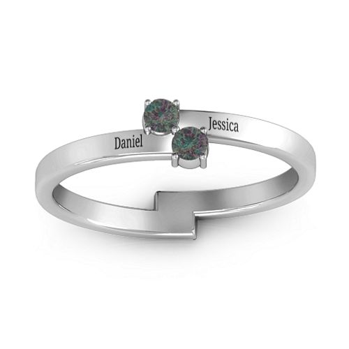 Diagonal Dazzle Ring With 2-3 Gemstones – Sterling Silver with Alexandrite