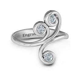 Whimsical Waves 3-Stone Ring in 10K Solid White Gold with Cubic Zirconia