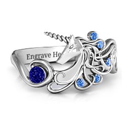 Rainbow Unicorn Ring in 925 Sterling Silver with Blue Sapphire and Fancy Blue Premium Zirconia