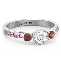 Trinity Cluster Ring with Birthstones and Accents