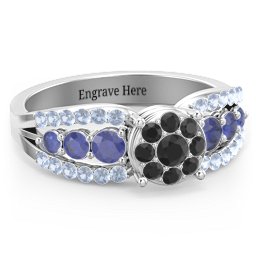 Andromeda Round Cluster Ring in 925 Sterling Silver with Black Premium Zirconia, Blue Sapphire, and Fancy Blue Premium Zirconia