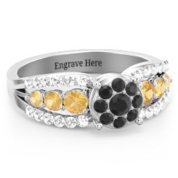 Andromeda Round Cluster Ring in 925 Sterling Silver with Black Premium Zirconia, Citrine, and White Premium Zirconia