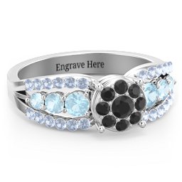 Andromeda Round Cluster Ring in 925 Sterling Silver with Black Premium Zirconia, Blue Topaz, and Fancy Blue Premium Zirconia