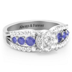 Andromeda Round Cluster Ring – 10K White Gold with Black Premium Zirconia, Blue Sapphire, and White Premium Zirconia