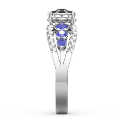 Andromeda Round Cluster Ring – 10K White Gold with Black Premium Zirconia, Blue Sapphire, and White Premium Zirconia