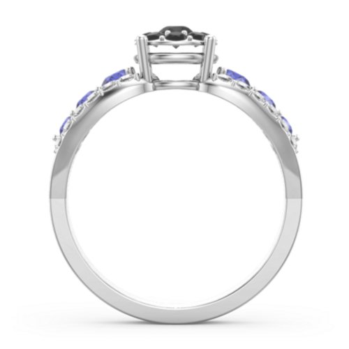 Andromeda Round Cluster Ring – 10K White Gold with Black Premium Zirconia, Blue Sapphire, and White Premium Zirconia