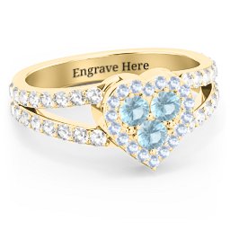 Written in the Stars Heart Cluster Ring in 18K Gold Plated Silver with Blue Topaz, Fancy Blue Premium Zirconia, and White Premium Zirconia