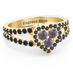 Written in the Stars Heart Cluster Ring in 18K Gold Plated Silver with Alexandrite and Black Premium Zirconia