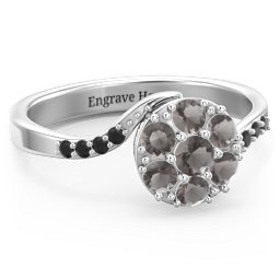 Ariel Round Cluster Ring in 925 Sterling Silver with Smokey Quartz and Black Premium Zirconia