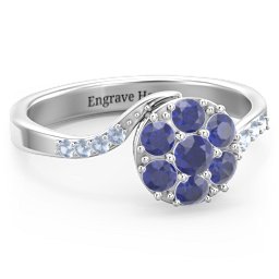 Ariel Round Cluster Ring in 925 Sterling Silver with Blue Sapphire and Fancy Blue Premium Zirconia