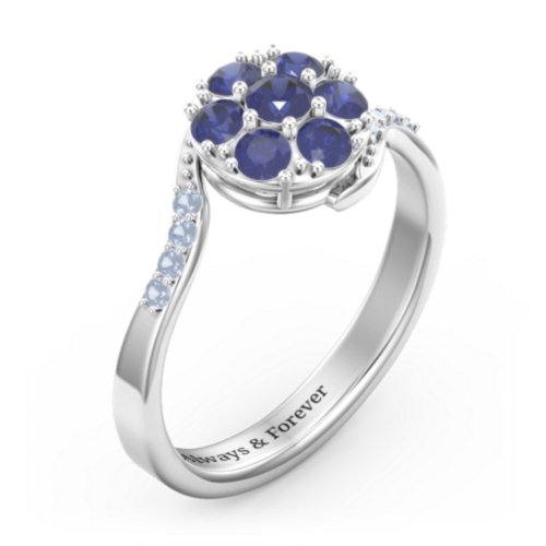 Ariel Round Cluster Ring – Sterling Silver with Blue Sapphire and Fancy Blue Premium Zirconia