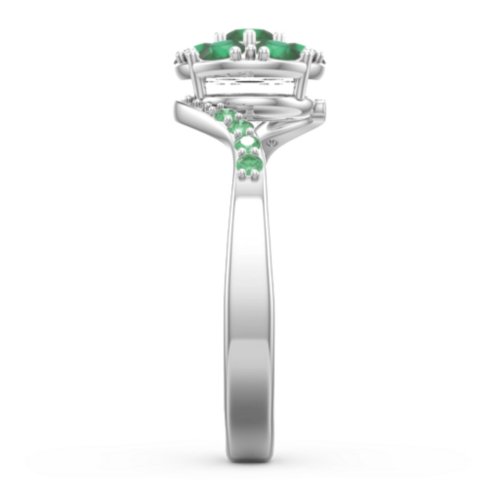 Ariel Round Cluster Ring – Sterling Silver with Emerald and Green Premium Zirconia