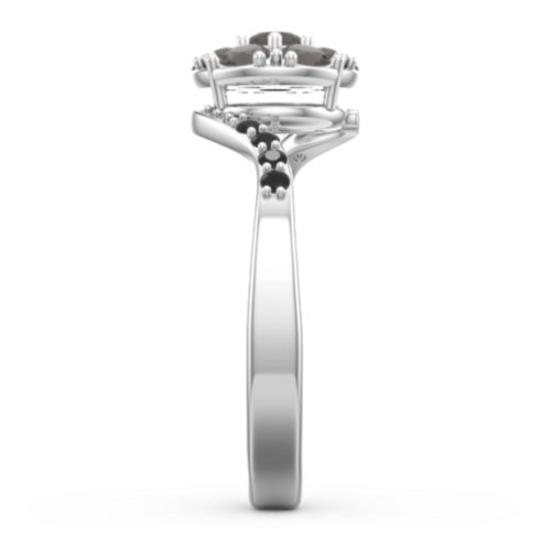 Ariel Round Cluster Ring – Sterling Silver with Smokey Quartz and Black Premium Zirconia
