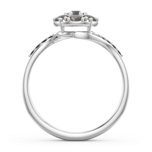 Ariel Round Cluster Ring – Sterling Silver with Smokey Quartz and Black Premium Zirconia