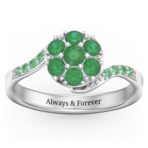 Ariel Round Cluster Ring – Sterling Silver with Emerald and Green Premium Zirconia