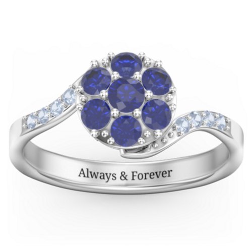 Ariel Round Cluster Ring – Sterling Silver with Blue Sapphire and Fancy Blue Premium Zirconia