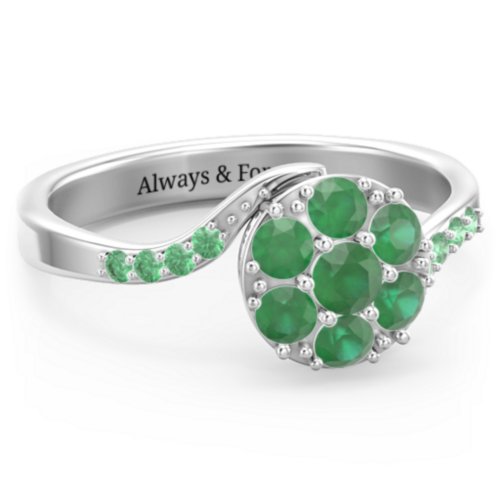 Ariel Round Cluster Ring – Sterling Silver with Emerald and Green Premium Zirconia