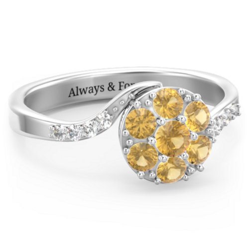 Ariel Round Cluster Ring – Sterling Silver with Citrine and White Premium Zirconia
