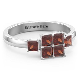 Diana Princess Cut Cluster Ring with Birthstones in 925 Sterling Silver with Garnet