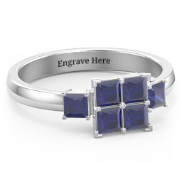 Diana Princess Cut Cluster Ring with Birthstones in 925 Sterling Silver with Blue Sapphire