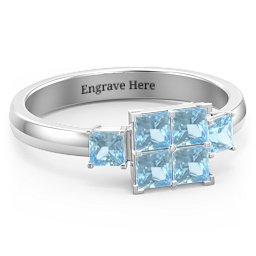 Diana Princess Cut Cluster Ring with Birthstones in 925 Sterling Silver with Blue Topaz